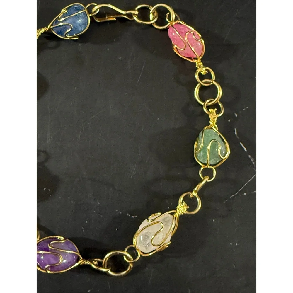 Vintage Multicolor Semi Precious Stone Wire Wrapped Caged 9